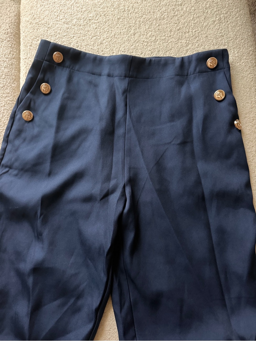 Lulu's Navy High-Waist Sailor-Style Pants with Gold Buttons